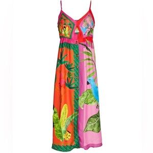 Farm Rio Mixed Scarves Cutout Midi Dress